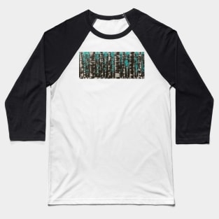 Black and White Birch Trees with Teal Leaves Baseball T-Shirt